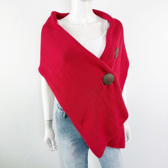 Pure Accessories - Pure Hand Knit Cranberry Red Wrap Shawl Scarf One Size Holiday Casual Lagenlook